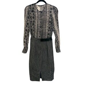 Black Halo Keyhole Front Sheath Belted Dress., animal print bodice, size 2